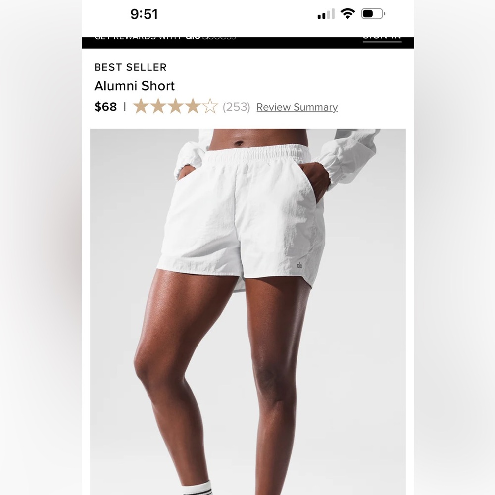 ALO Yoga White Athletic Shorts Lightweight Elastic Waist